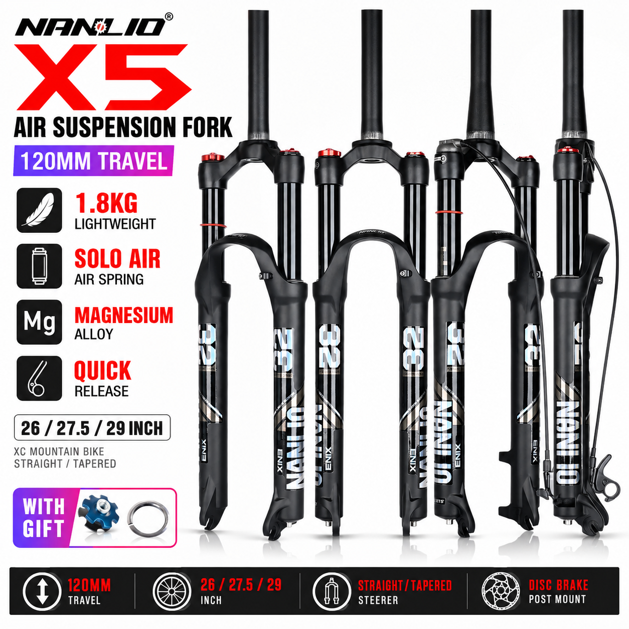 Mtb Fork Air - Nanlio X5 Air Suspension Fork 120mm