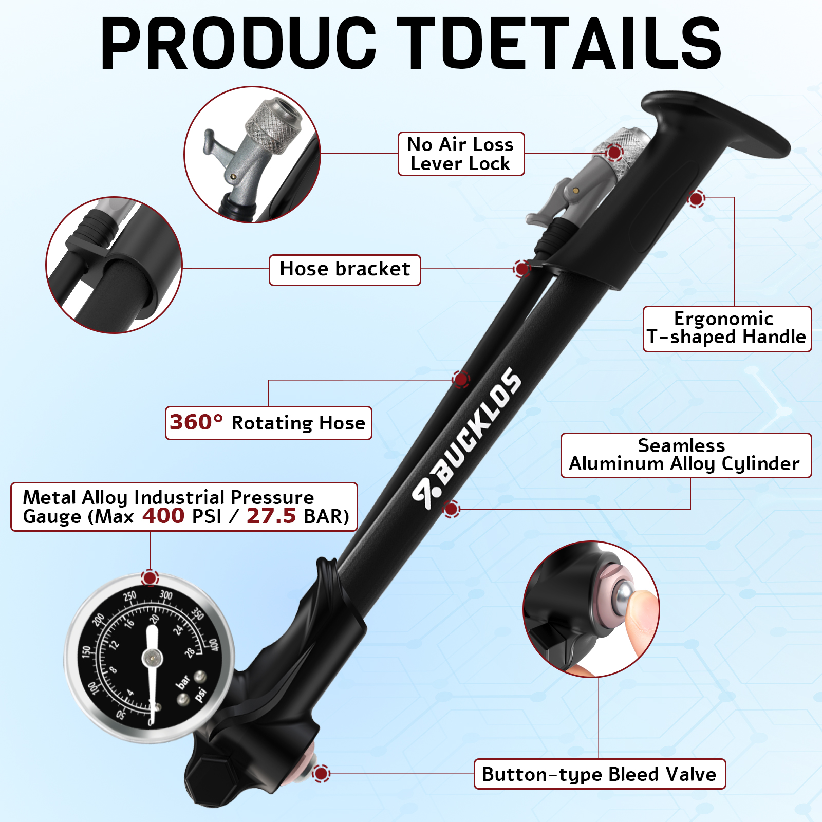 BUCKLOS 400PSI Bicycle Shock P – обзор и цена Mtb Fork Air